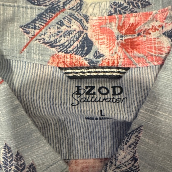 Izod Blue and Red Floral Men's Shirt - Picture 2 of 3